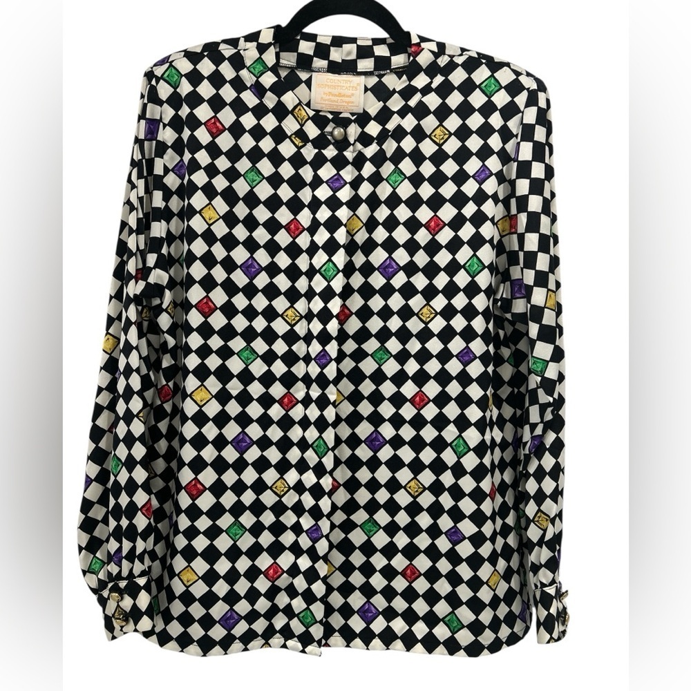 Vintage 80s Pendleton Country Sophisticates Checkerboard Jewel Print Blouse - 14